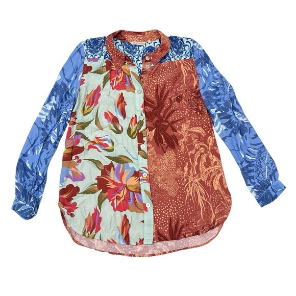 Soft Surroundings Hermosa Tunic Top Medium Floral Mixed Print Button Front Shirt - Picture 2 of 9